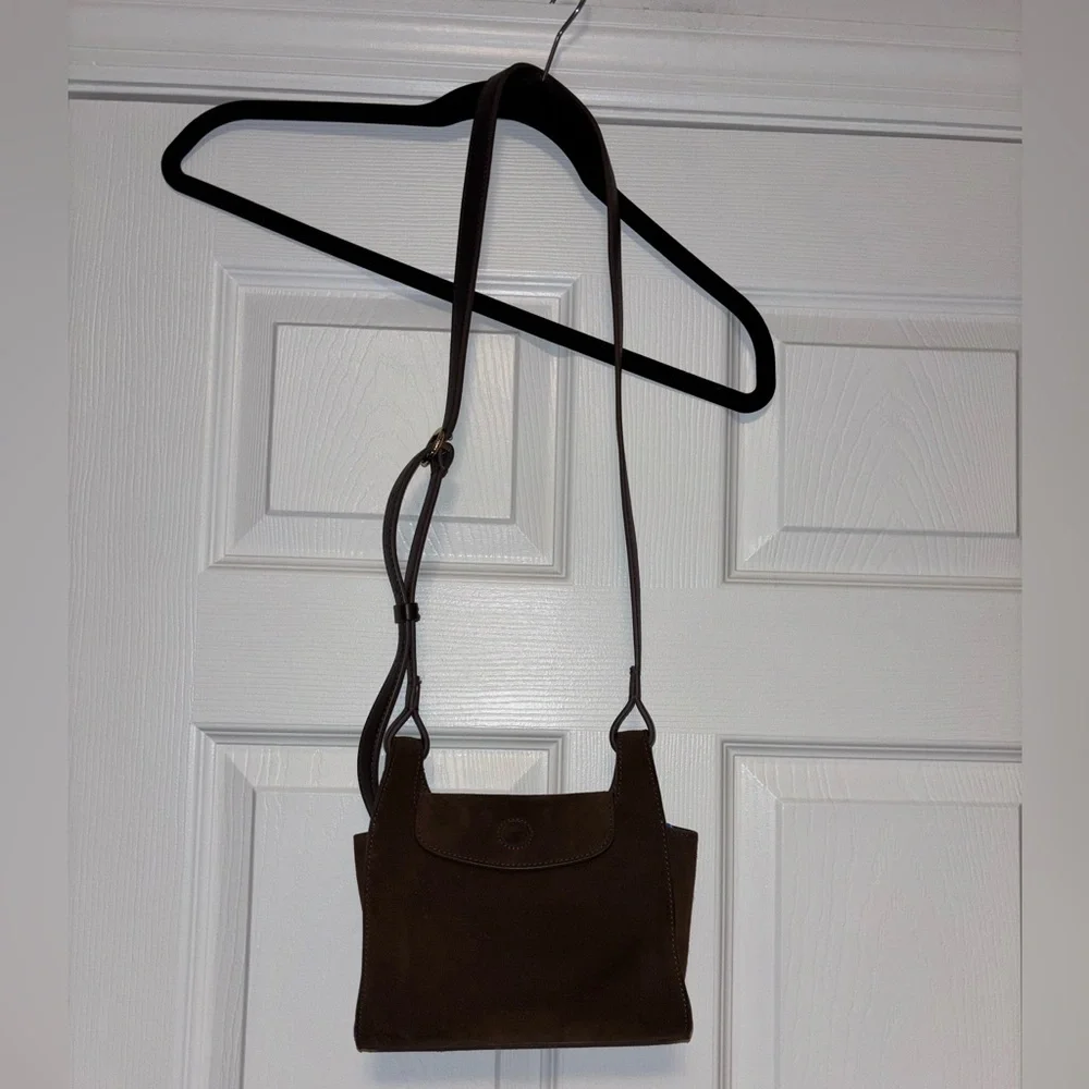 Cuyana Mini Double Loop Suede Crossbody Bag Chocolate Brown - Picture 3 of 12